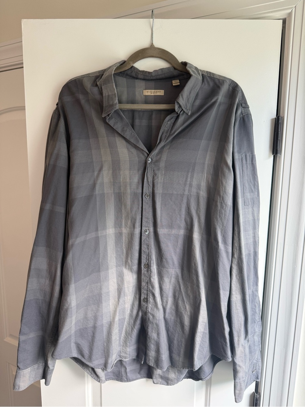 Burberry Gray Plaid Button-Down Shirt
